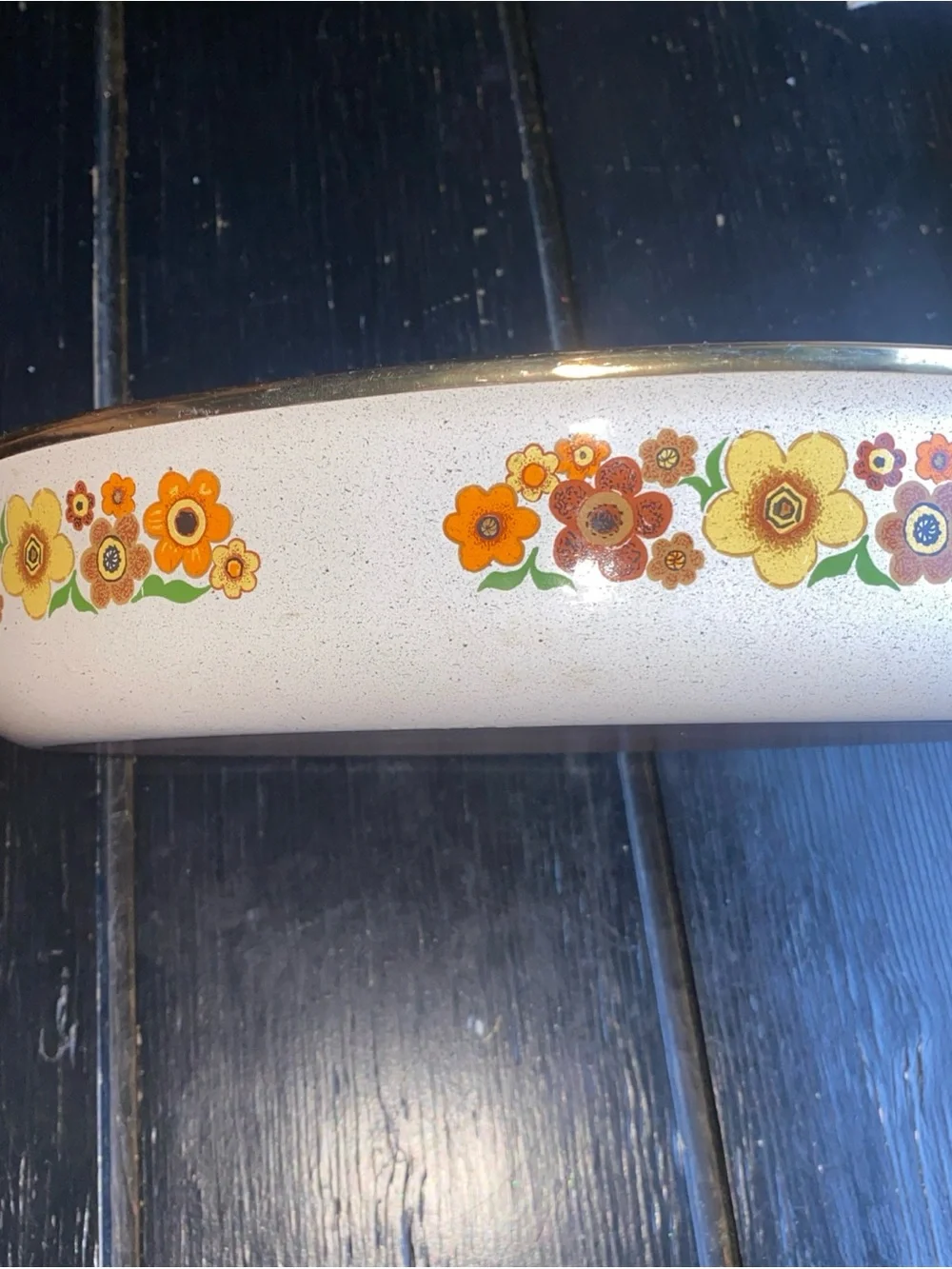 Vintage Floral Ceramic Serving Bowl - White with Orange & Yellow Flowers